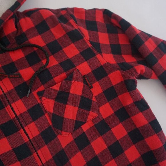 Tough Duck Red Black Buffalo Plaid Teddy Lined Outdoor Hooded Zip Up Sweater M - Picture 10 of 12